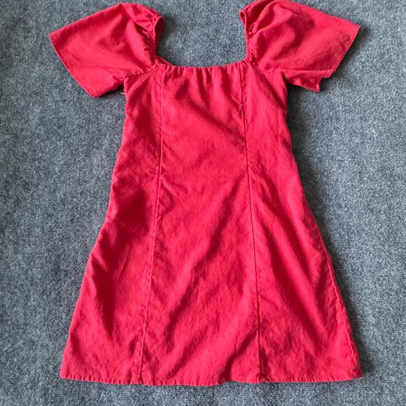 Abercrombie and Fitch Dress Women Medium Coral Linen Button Through Mini Peasant - Picture 3 of 10